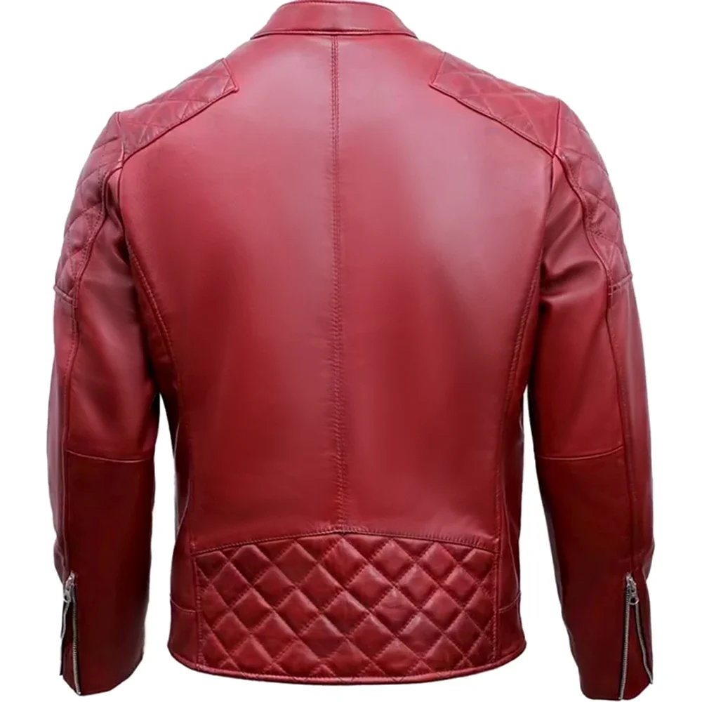 Red Quilted Leather Jacket Mens - Image 5