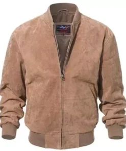 Mens Camel Suede Leather Bomber Jacket