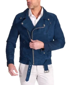 Navy Blue Suede Jacket For Mens