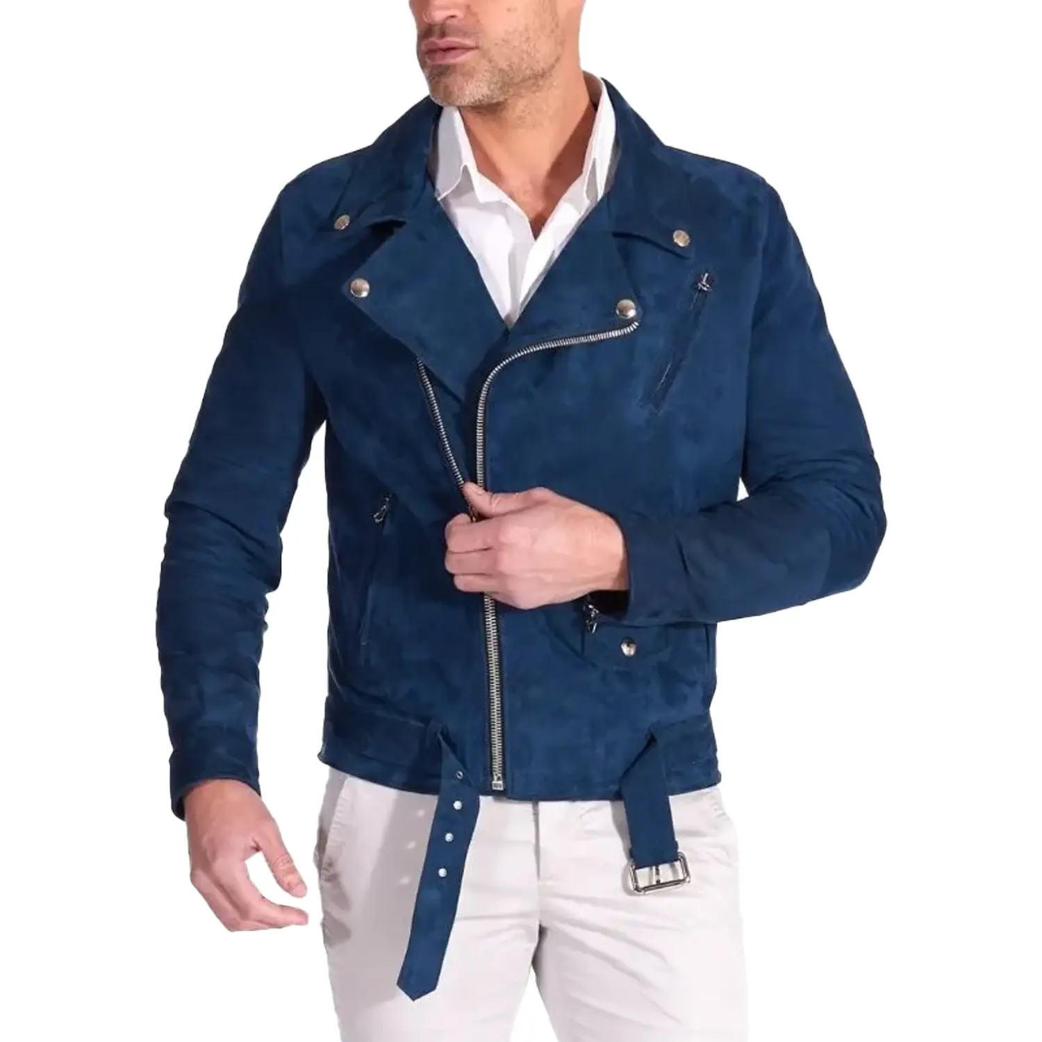 Navy Blue Suede Jacket For Mens
