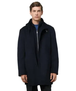 Navy Blue Wool Coat For Mens