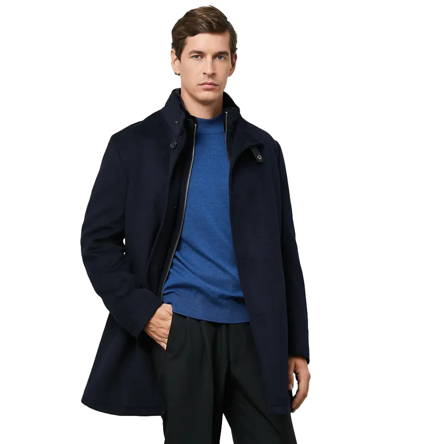 Navy Blue Wool Coat For Mens - Image 2
