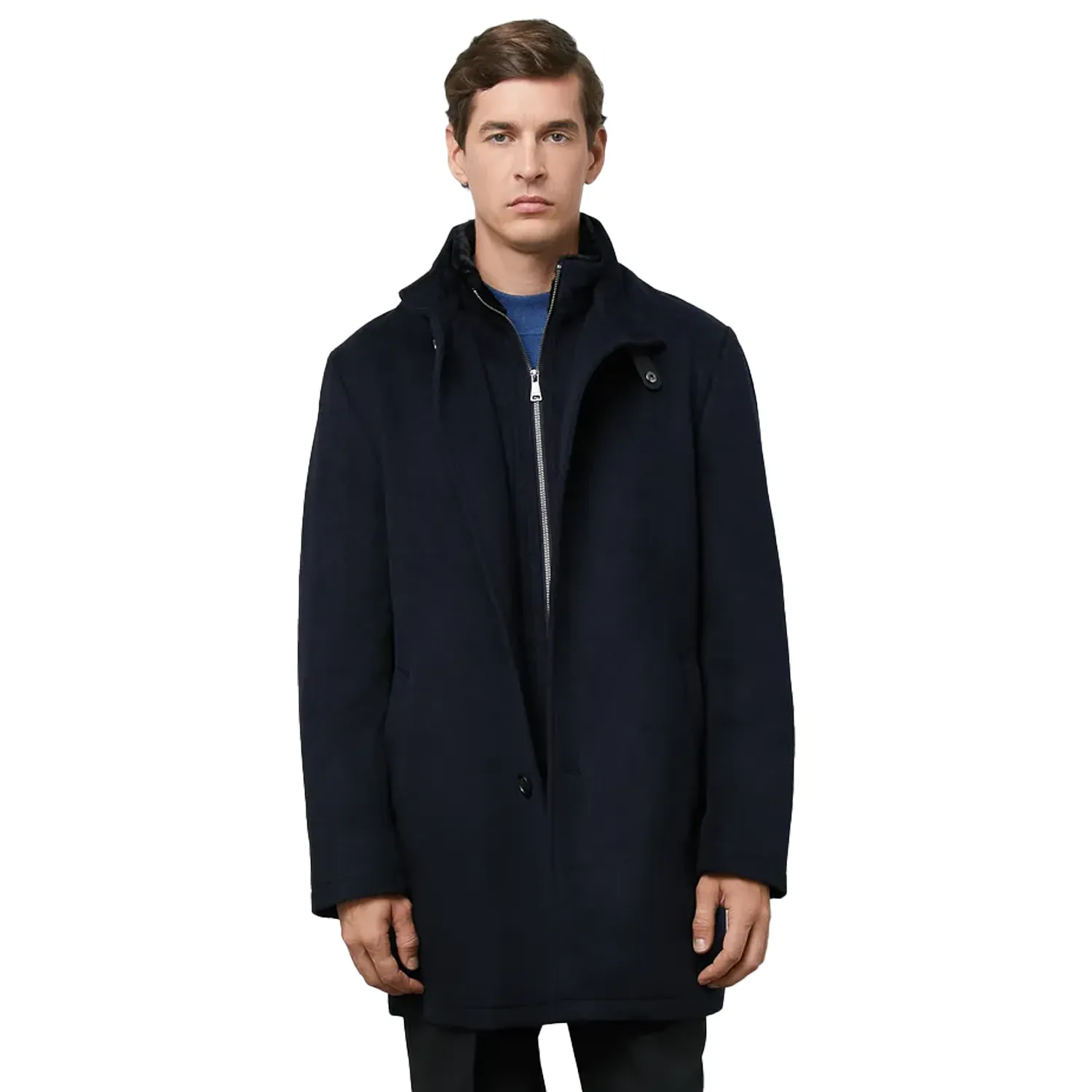 Navy Blue Wool Coat For Mens