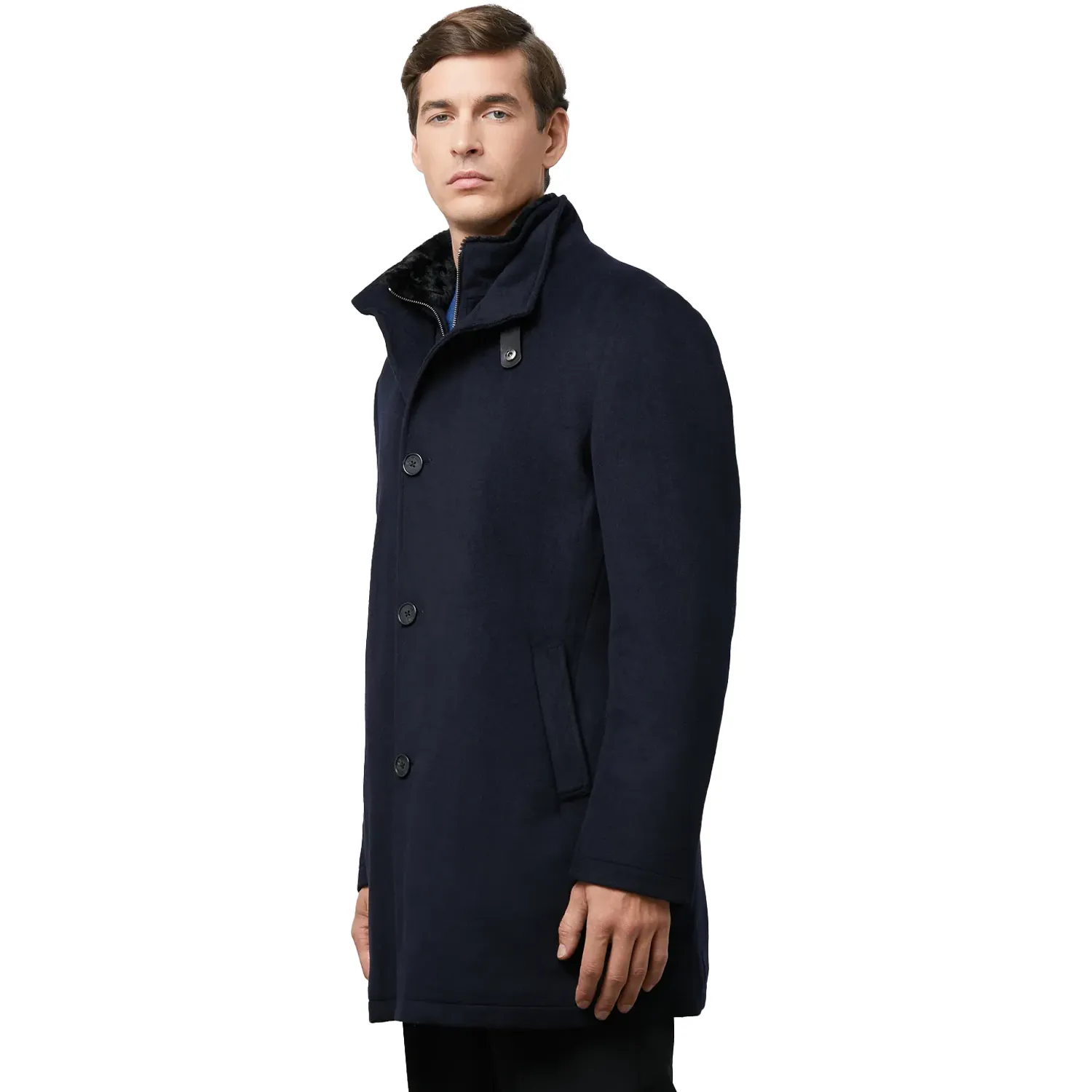 Navy Blue Wool Coat For Mens - Image 4