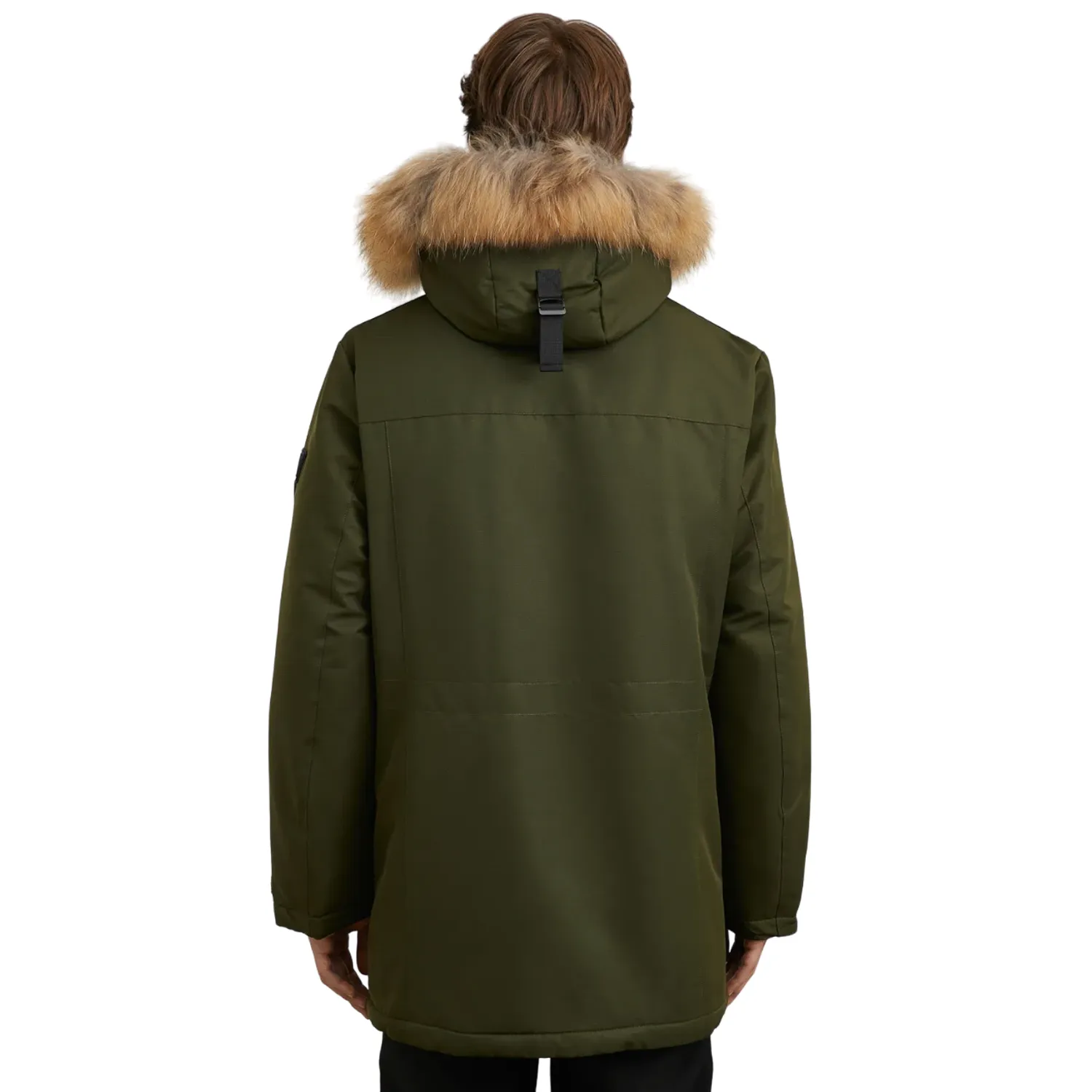 Men's Olive Green Coat With Fur Hood - Image 2