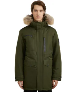 Men's Olive Green Coat With Fur Hood