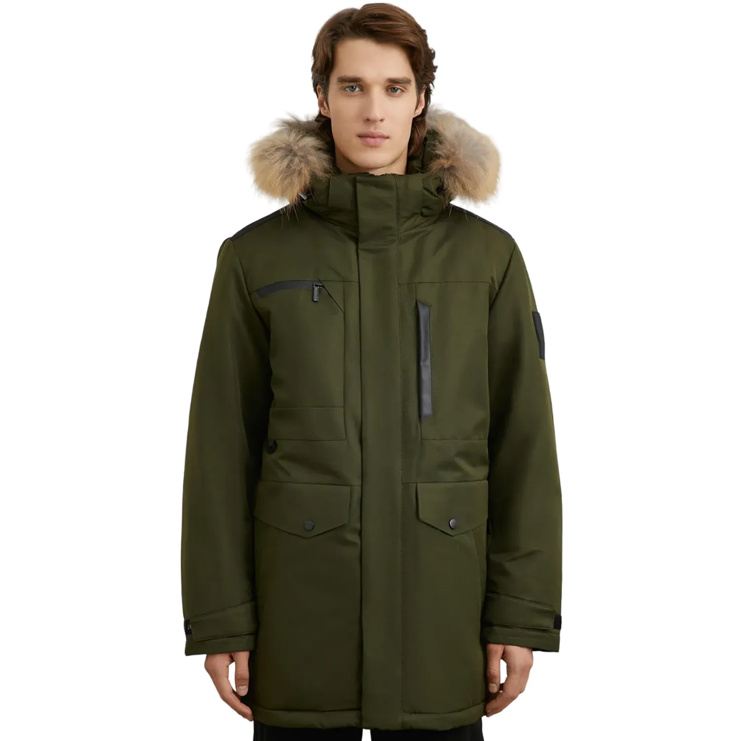 Men's Olive Green Coat With Fur Hood