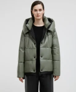 Olive Green Puffer Jacket With Hood