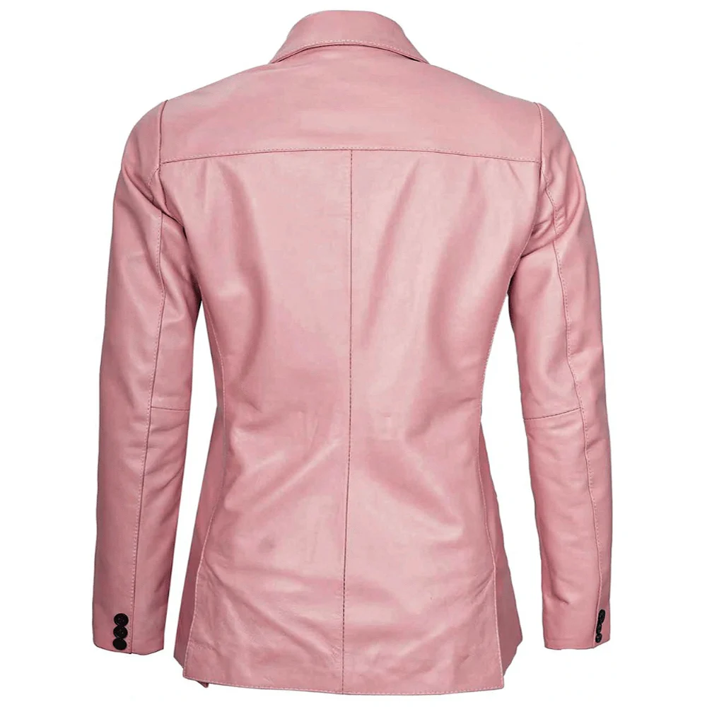Pink Leather Blazer For Womens - Image 2