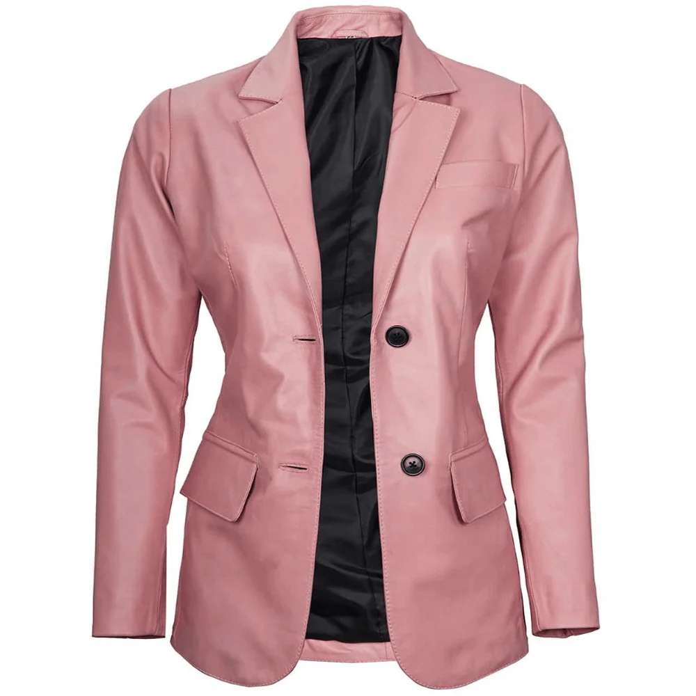 Pink Leather Blazer For Womens - Image 3
