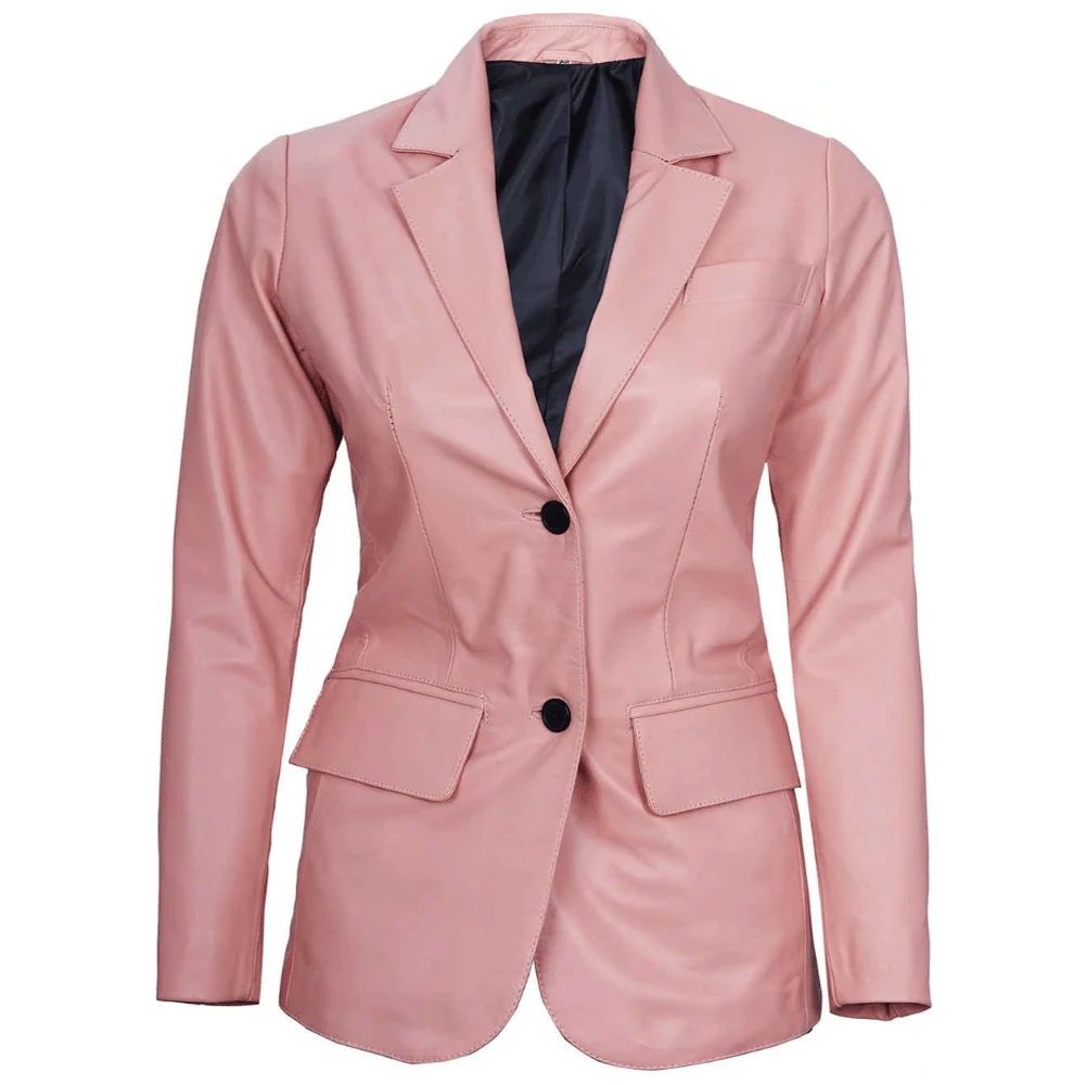 Pink Leather Blazer For Womens