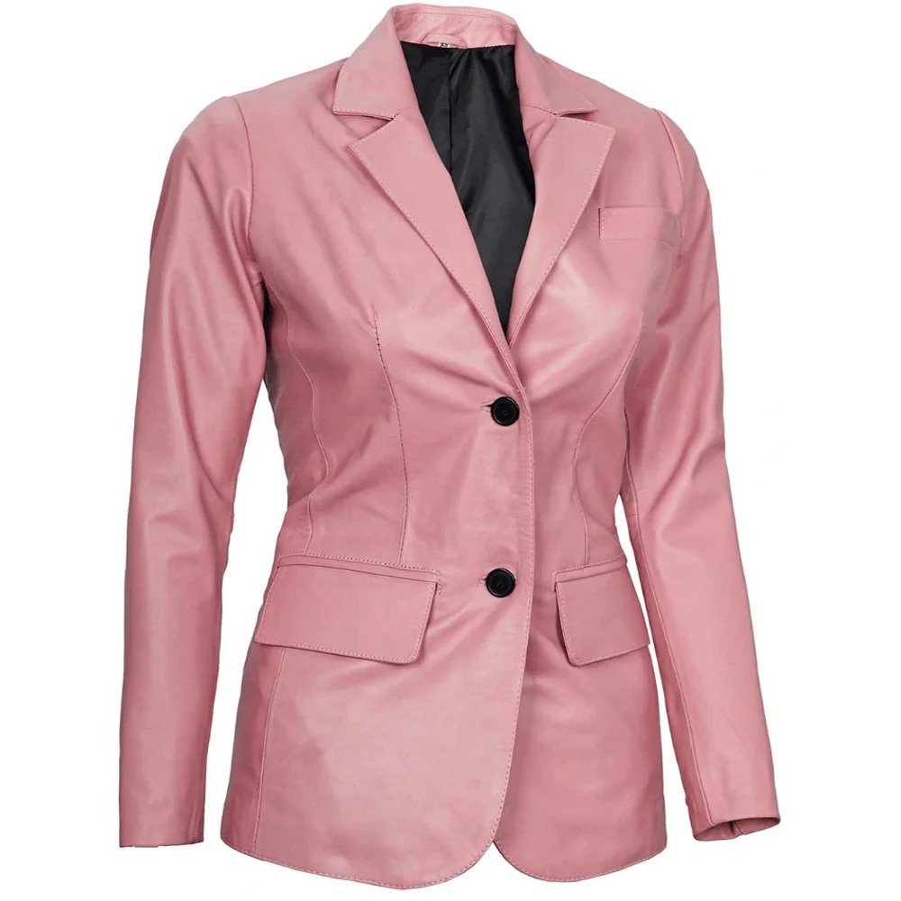 Pink Leather Blazer For Womens - Image 4