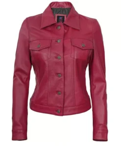 Pink Leather Trucker Jacket