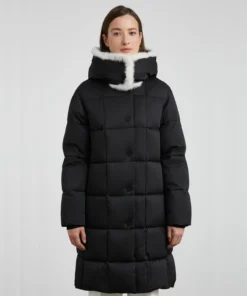Black Puffer Jacket With Faux Fur Collar