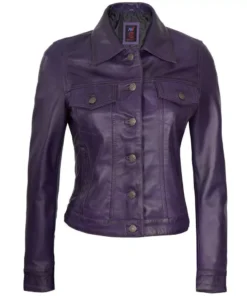 Purple Leather Trucker Jacket