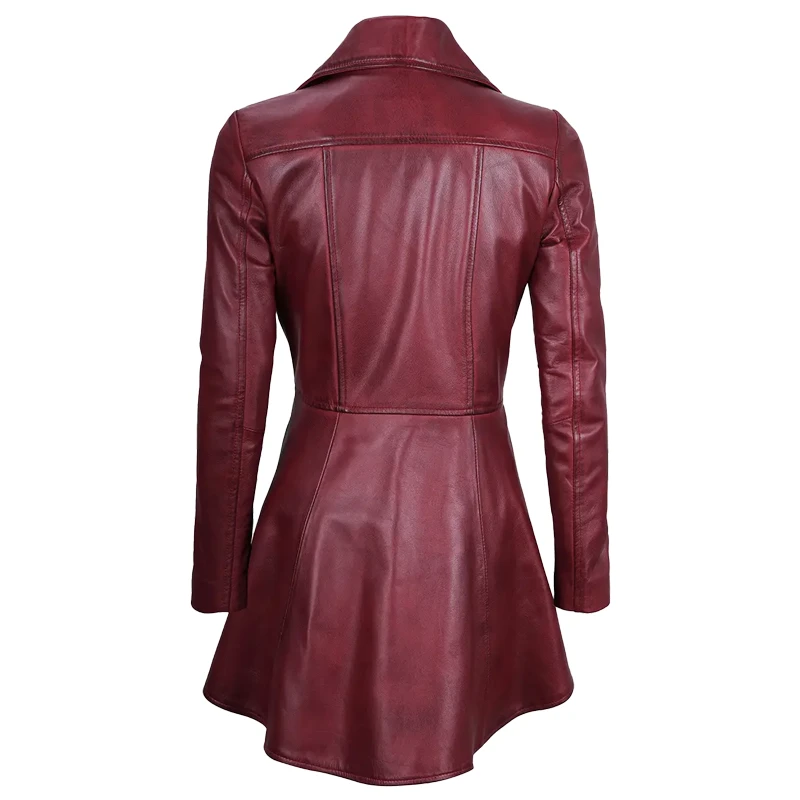 Womens Purple Peplum Leather Jacket - Image 2