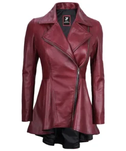 Womens Purple Peplum Leather Jacket