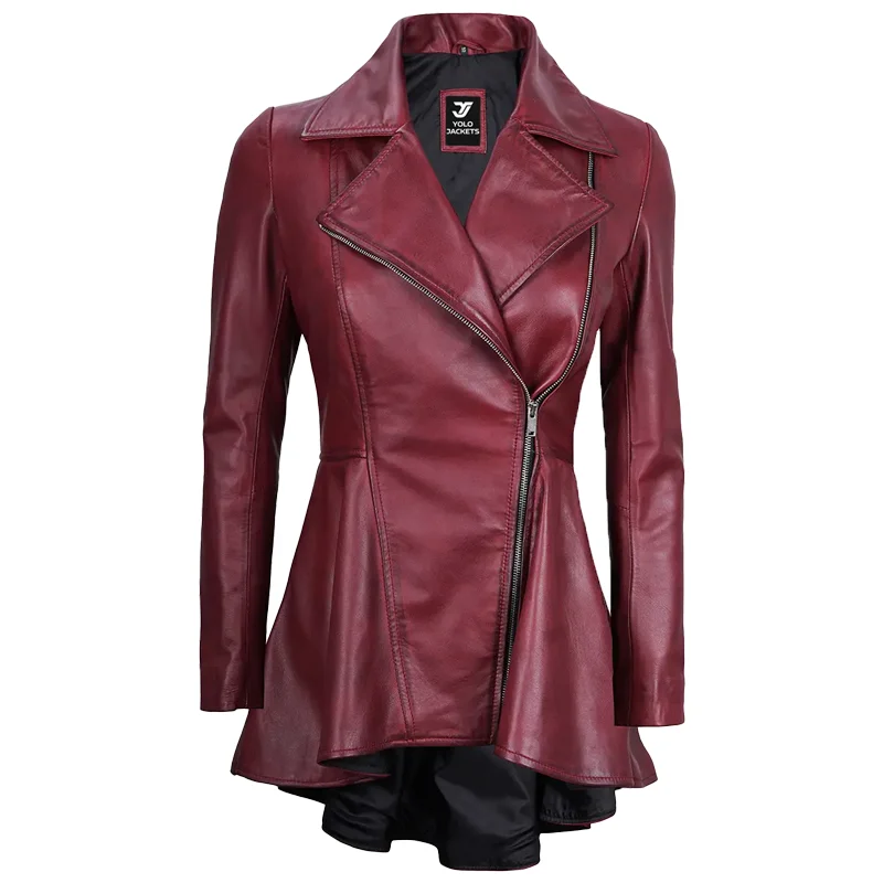 Womens Purple Peplum Leather Jacket