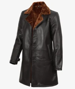 Real Leather 3/4 Length Dark Brown Faux Shearling Coat