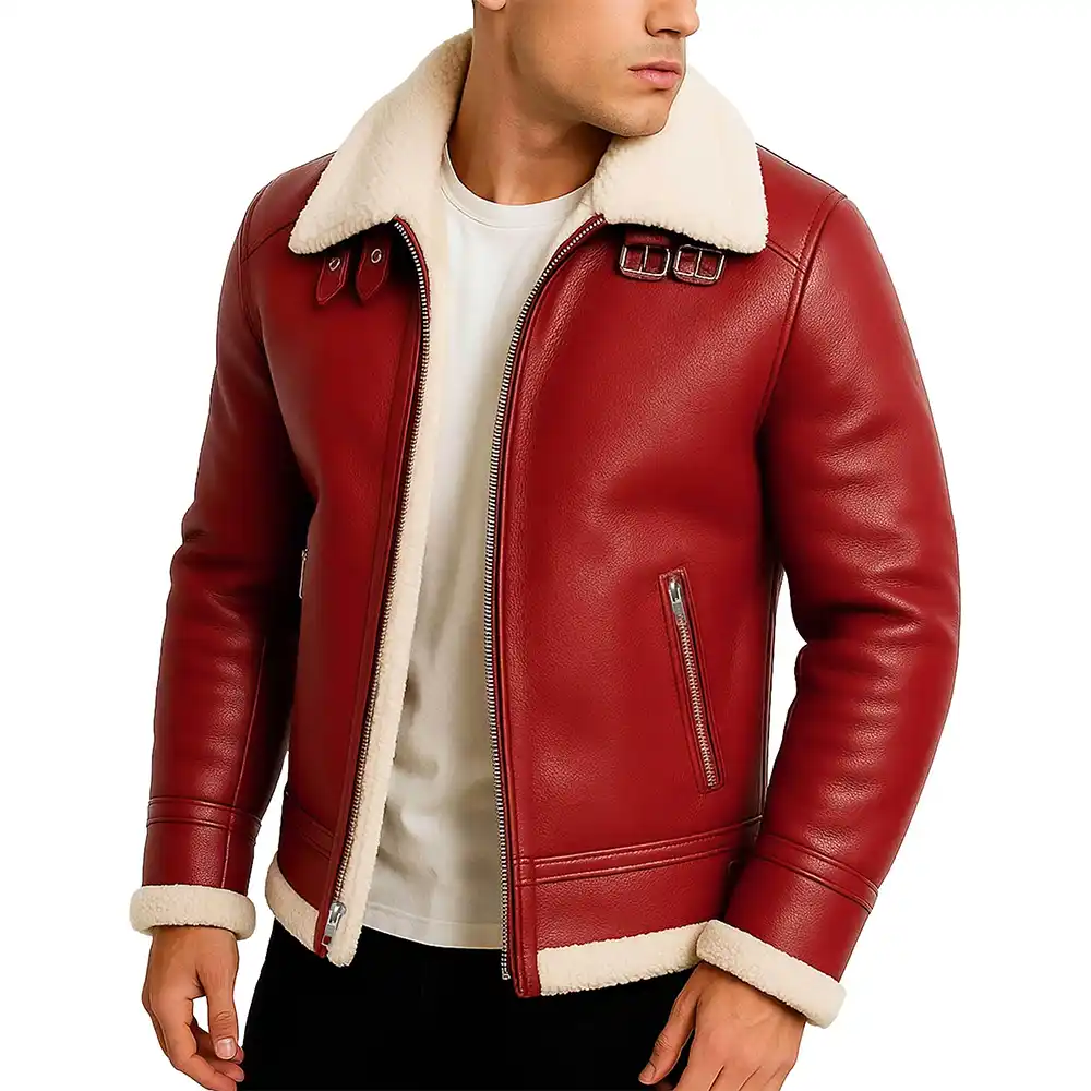 Santa Red Black Faux Shearling Jacket - Image 2