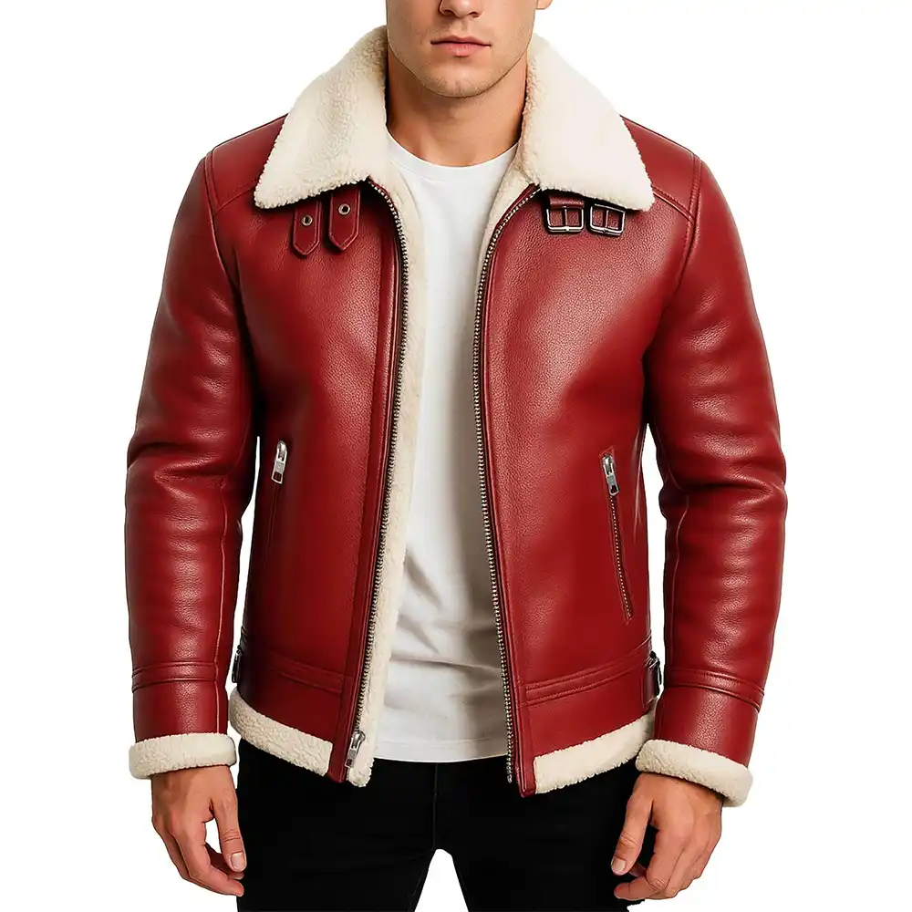 Santa Red Black Faux Shearling Jacket