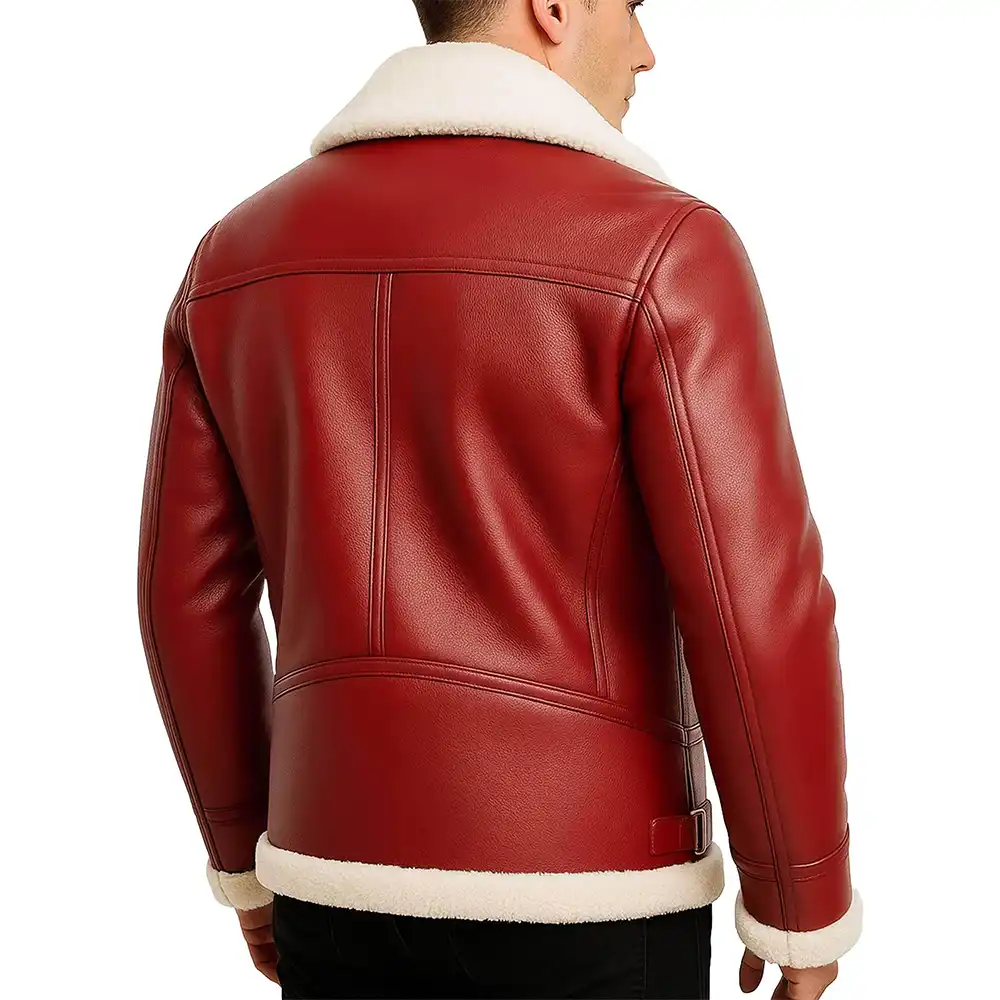 Santa Red Black Faux Shearling Jacket - Image 3
