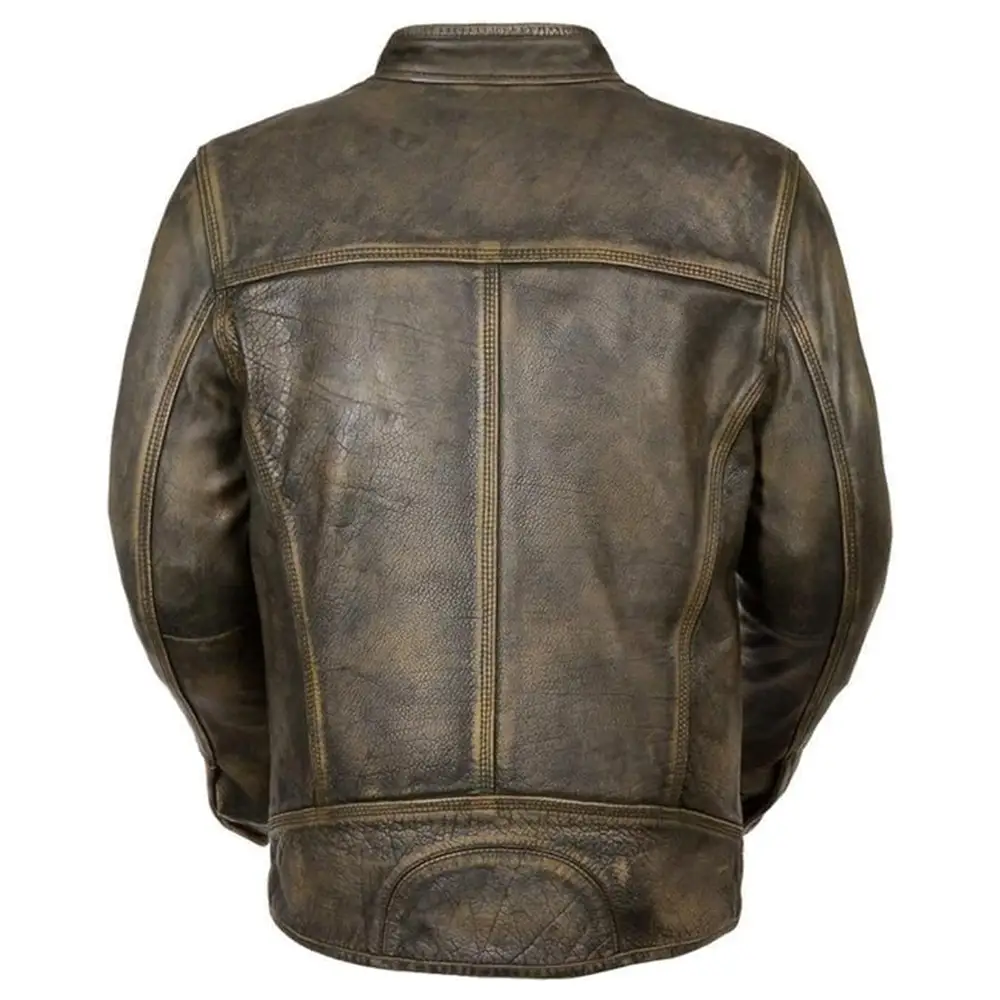 Men's Triple Stitch Brown Leather Jacket - Image 2