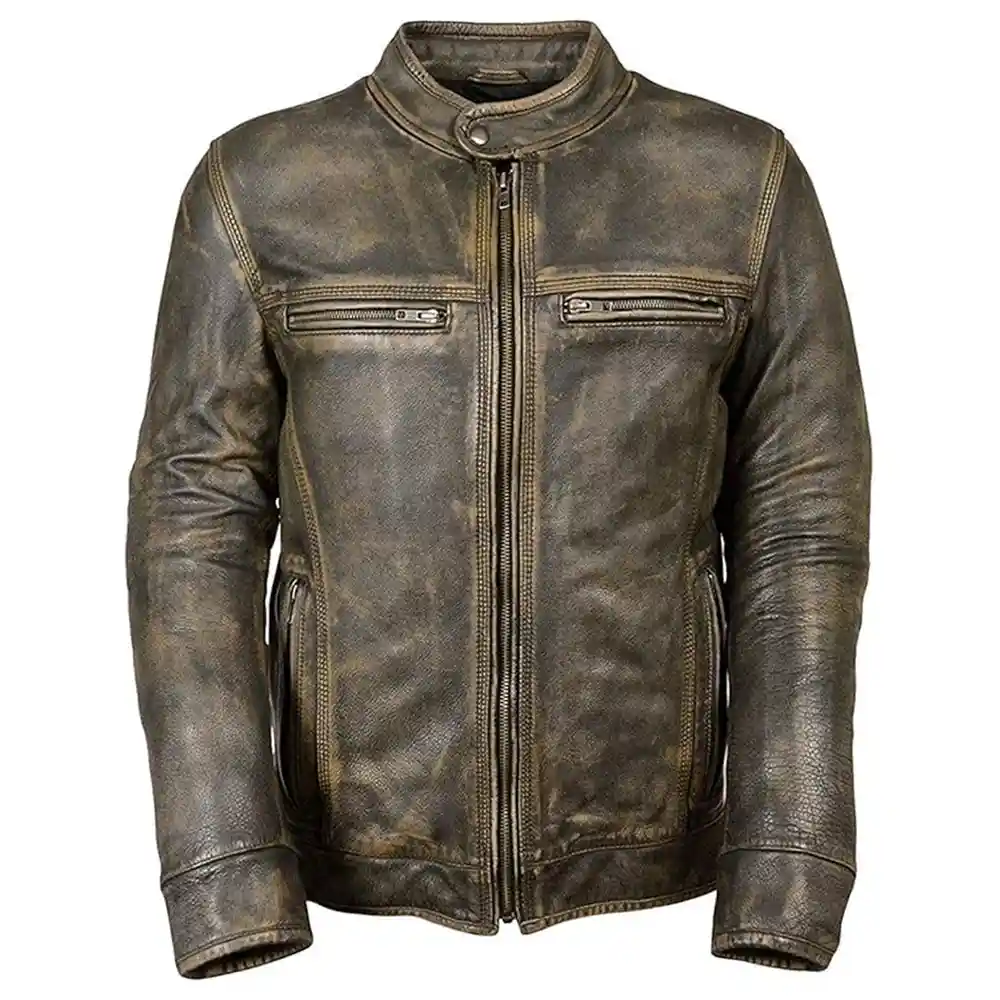 Men's Triple Stitch Brown Leather Jacket