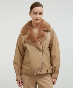 Tan Faux Fur Leather Jacket