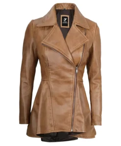 Womens Tan Brown Peplum Leather Jacket