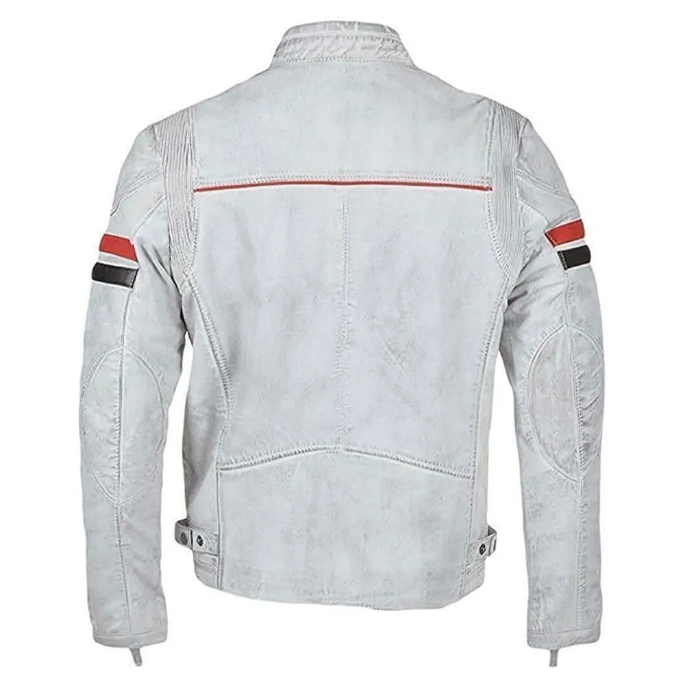 Men's VN1 White Leather Jacket - Image 2