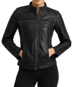 Women Cafe Racer Black Jacket
