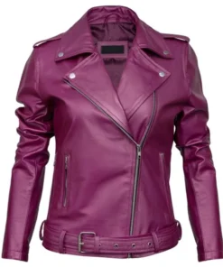 Women Purple Leather Biker Jacket