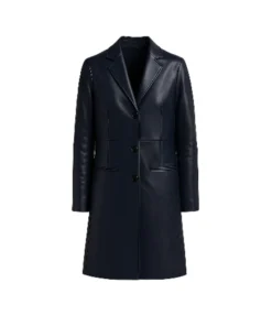 Women's Blue Nora Button Down Trench Leather Coat