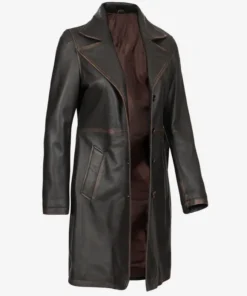 Womens-Distressed-Brown-Length-Real-Leather-Coat-side-pose.webp