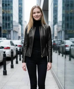 Womens Drowned Lambskin Genuine Leather Jacket