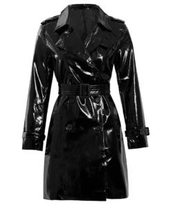 Women's Faux Leather Double-Breasted Trench Coat