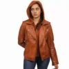 Women's Leather Jacket With Hood