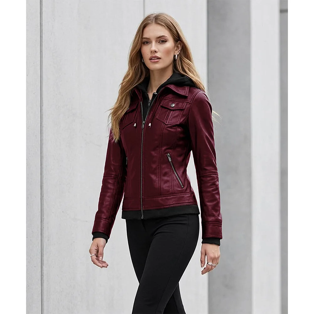 Womens-Maroon-Bomber-Leather-Removable-Hooded-Jacket.webp