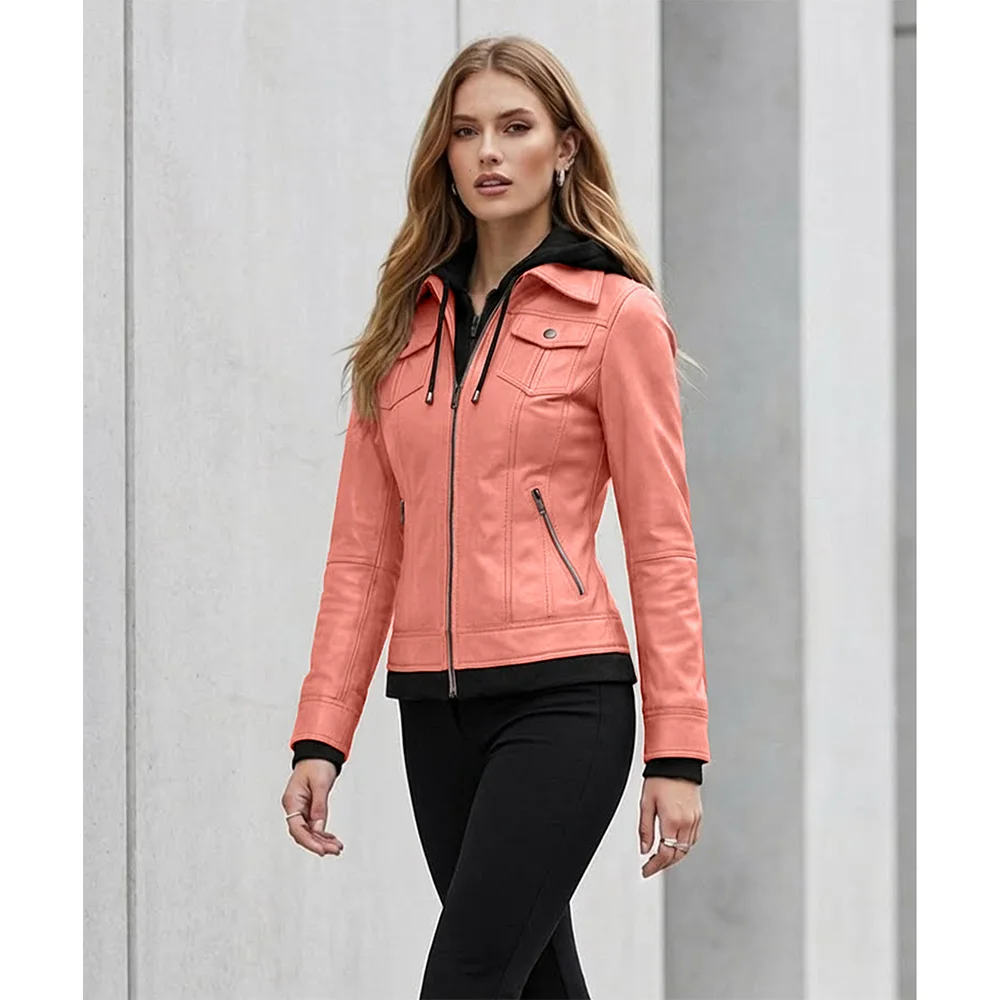 Womens-Pink-Bomber-Leather-Removable-Hooded-Jacket.webp