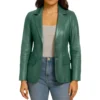 Womens-Two-Button-Real-Leather-Green-Blazer-Jacket.webp