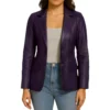 Womens-Two-Button-Real-Leather-Purple-Blazer-Jacket.webp