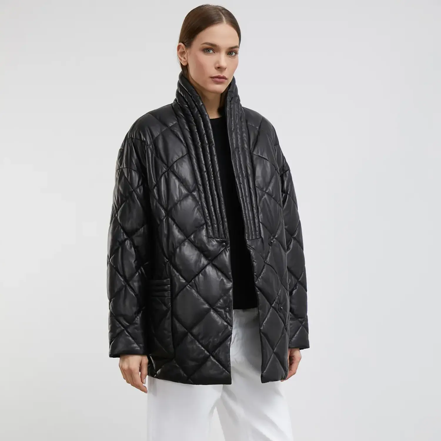 Black Quilted Puffer Jackets For Womens - Image 2