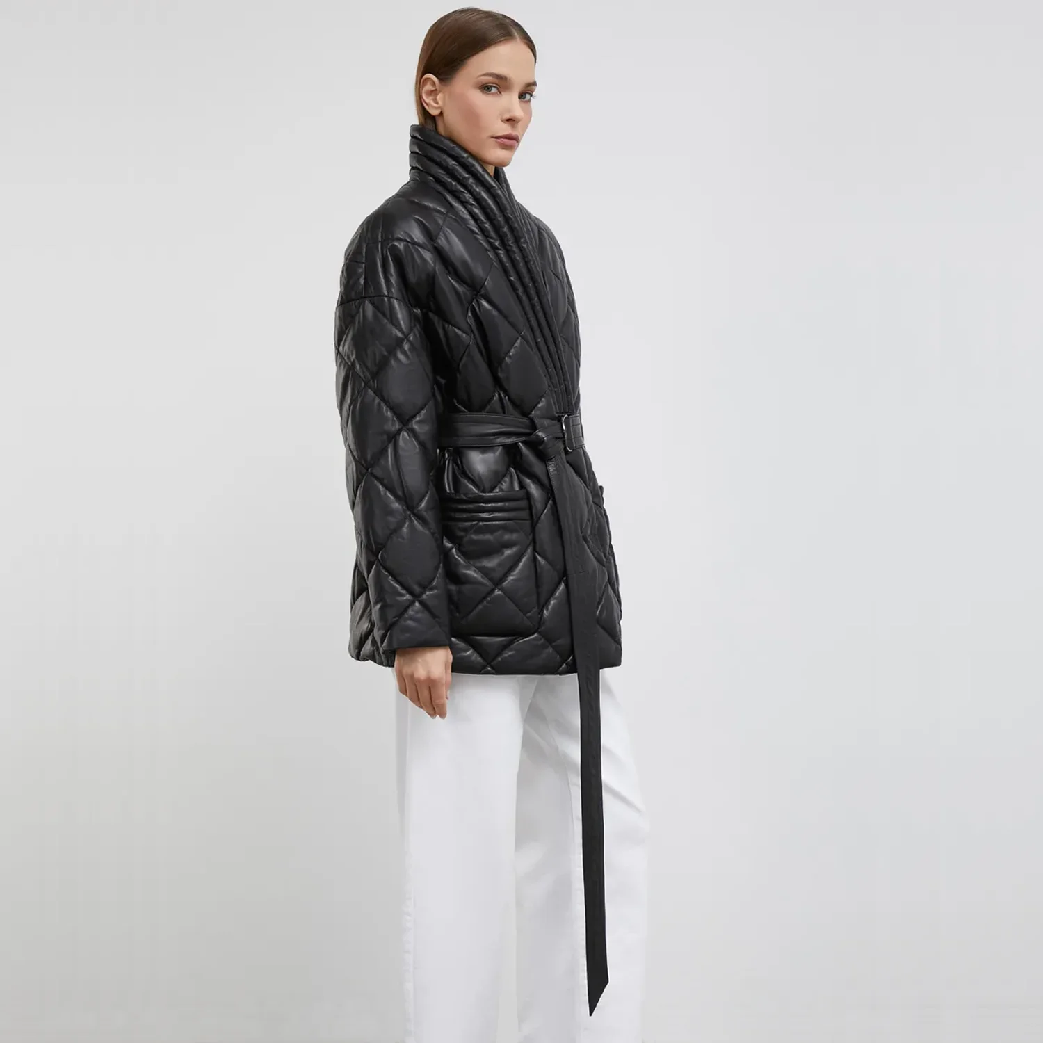 Black Quilted Puffer Jackets For Womens - Image 4