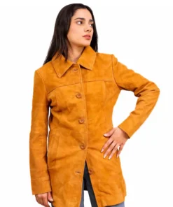 Light Brown 3/4 Suede Coat For Womens