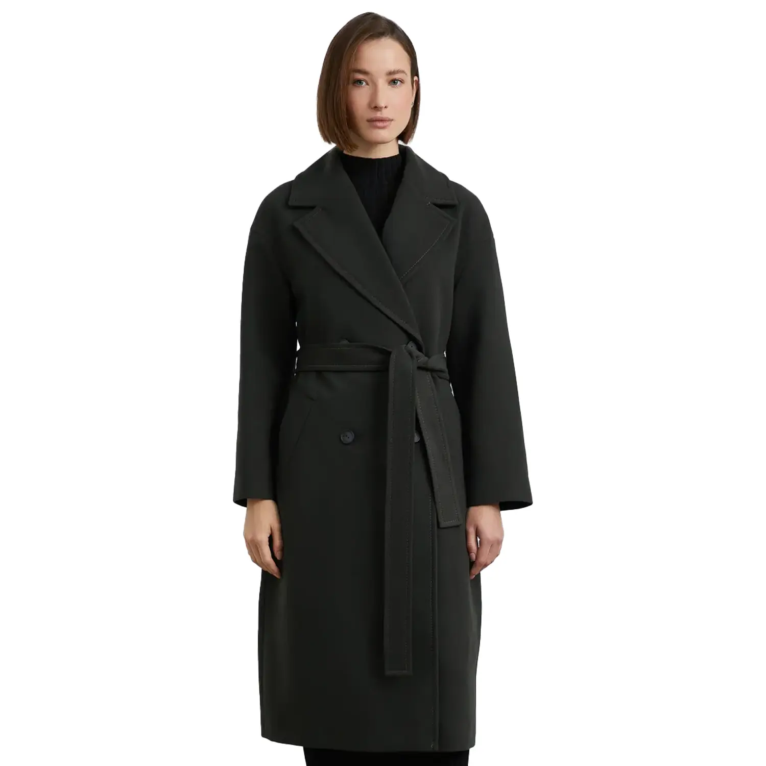 Dark Green Wool Coat For Womens