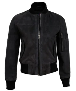 Grey Suede Bomber Jacket For Womens