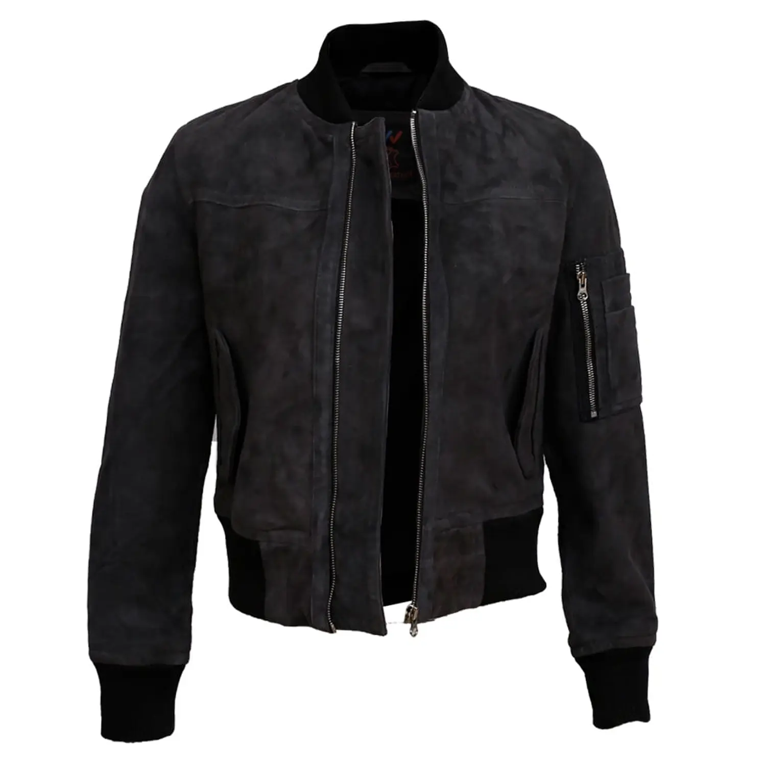 Grey Suede Bomber Jacket For Womens - Image 2