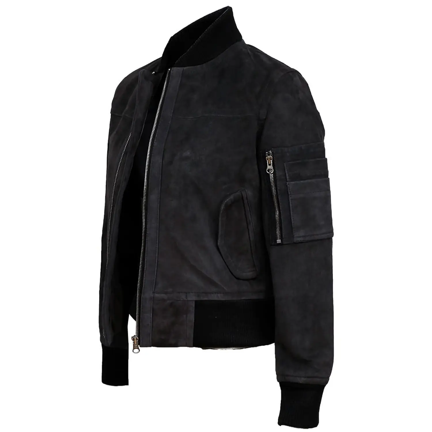 Grey Suede Bomber Jacket For Womens - Image 4