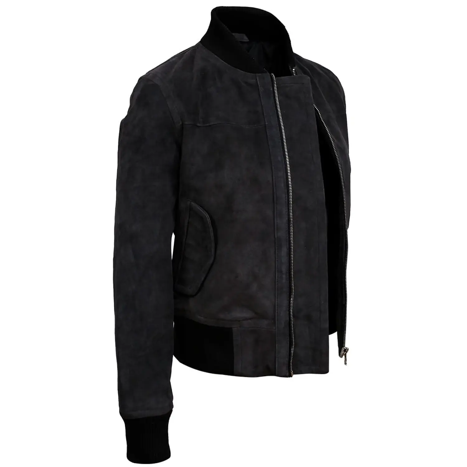 Grey Suede Bomber Jacket For Womens - Image 5